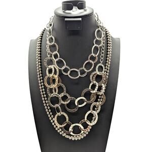 Lot of Four Silver Tone Necklaces -- Two Bead Ball Chains & Two Loopy Chain